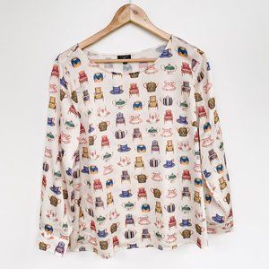 Talbots Cream Printed Long-Sleeve Blouse